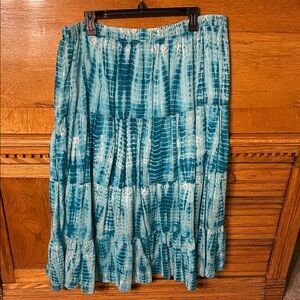 Choices Cotton Teal White Tie Dyed Tiered Maxi Skirt Boho